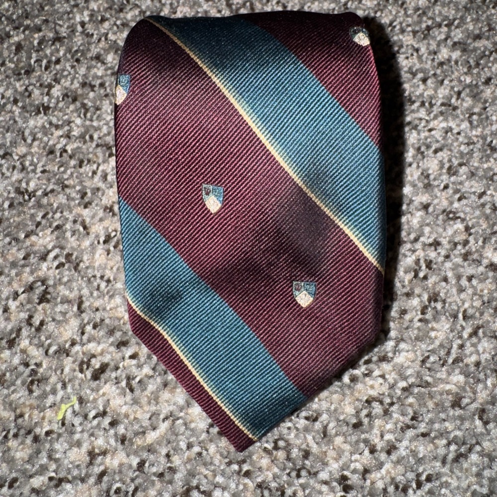 Robert Talbott Norton Ditto Silk Tie Vintage Striped Crest Burgundy Teal 3.25"